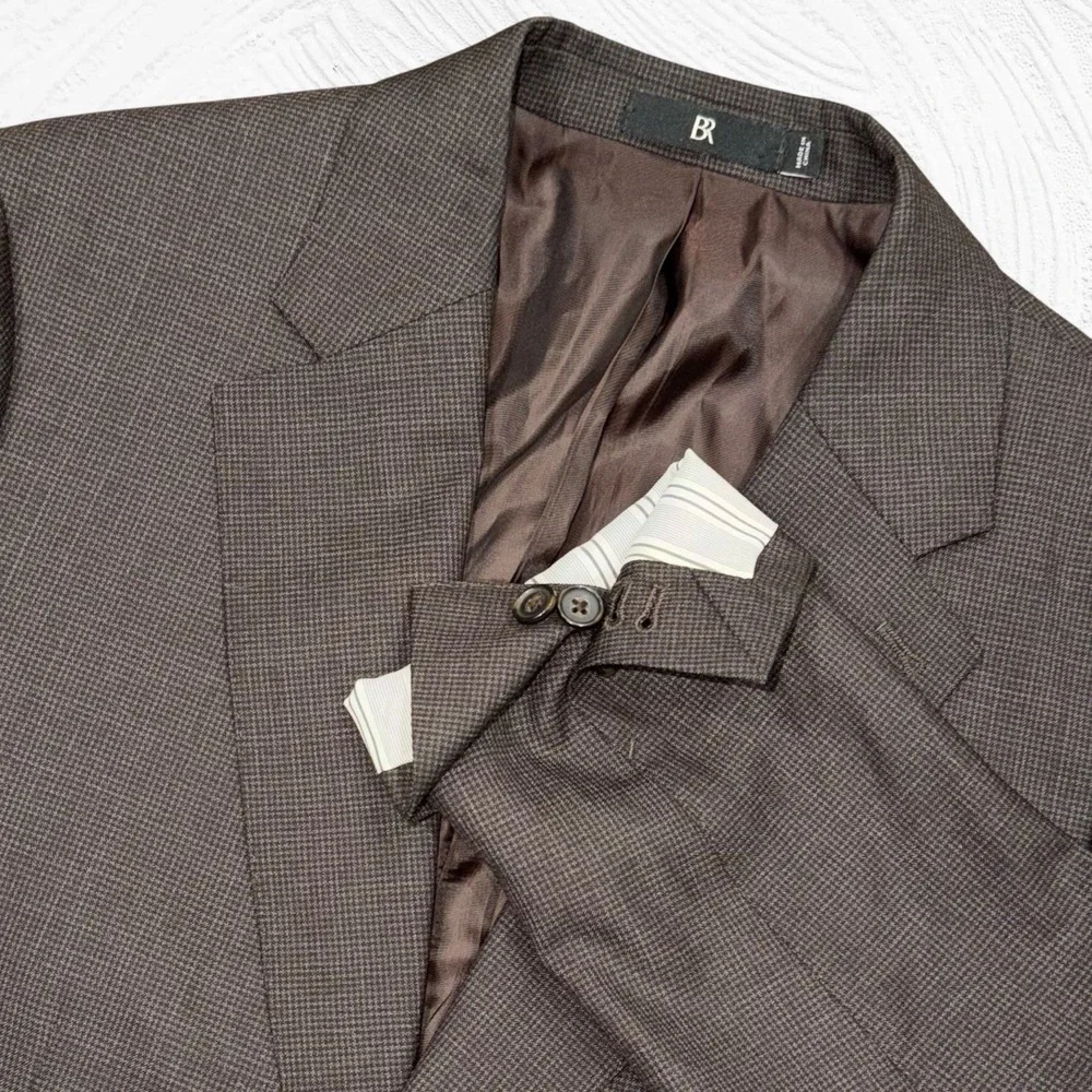 Banana Republic Blazer 42R Brown Black Check Vital Barberis Rustico Wool Slim